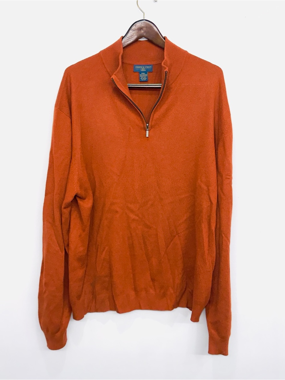 Joseph & Lyman Men XXL 100% Cashmere Rust Brown 1/4 Zip sweater Business Casual